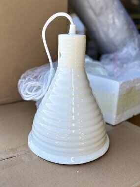 Serena & Lily Everly Coastal Ceramic Small Pendant-White Beige